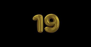 number 19 gold balloons on a black background video