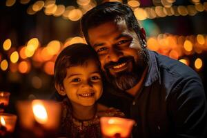 ai generado un hombre con su hijo a un diwali celebracion foto