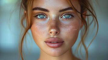 hermosa mujer con claro piel de cerca foto
