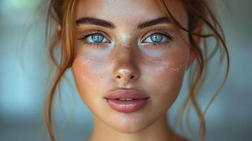 Beautiful woman with clear skin close-up photo