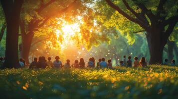 AI Generated Having fun on grass in a public park with multigenerational people - Diversity concept photo