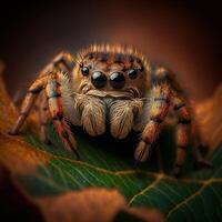 ai generado insecto de cerca, macro fotografía un saltando araña. genial profundidad de campo y un montón de insecto detalles en un aislado antecedentes. foto