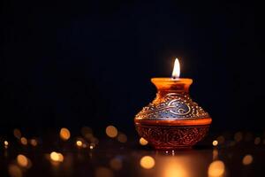 AI Generated Colorful Diya lamps lit during Diwali celebration photo