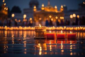 AI Generated Golden temple consecrated by fireworks photo