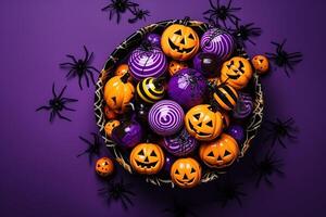 AI Generated Candy and spider treats for Halloween photo