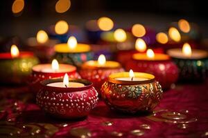 AI Generated Happy Diwali - Diya lamps lit during celebration photo