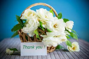 bouquet of beautiful white roses on table photo