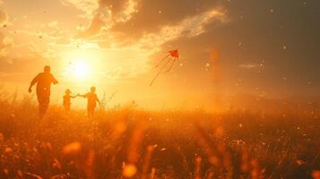 AI Generated Running through the field with a kite in hand photo