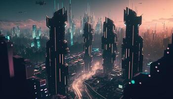 AI Generated Smart city in metaverse. The concept of the Internet of Things, smart city, high-speed connection of devices. Metaverse city concept. AI photo