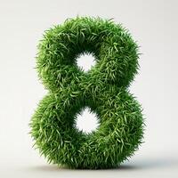 AI generated A unique number 8 covered in bright green grass, showcasing a vivid and lush texture against a clean white backdrop. photo