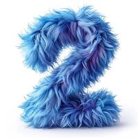 AI generated A vibrant blue, furry texture forms the number two against a pristine white backdrop, showcasing a unique artistic representation. photo