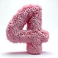 AI generated A vibrant, soft, fuzzy pink number 4 stands out against a pristine white backdrop, showcasing a unique textural visual experience. photo