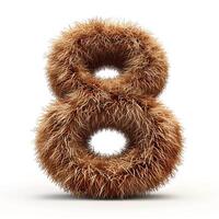 AI generated Unique image showcasing a number 8 covered in a detailed, realistic brown furry texture against a pristine white backdrop. photo