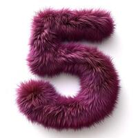 AI generated a fluffy, purple number 5 that is isolated against a white background. The texture of the fur is soft and inviting, with individual hairs visible photo