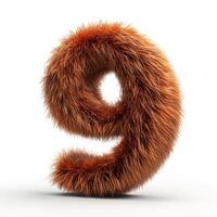 AI generated a unique digit 9 that is covered in a thick, brown, furry material. The fur is dense and has a natural look with varying shades of brown. photo