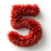 AI generated A furry red number 5 with a fluffy texture stands out against a white background. photo