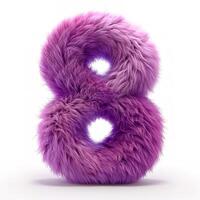 AI generated A vivid purple, furry textured number 8 stands out against a pristine white backdrop, showcasing a unique visual blend of color and texture. photo