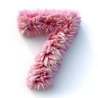 AI generated A unique image showcasing the number seven crafted from textured, soft, vibrant pink fur, elegantly set against a pure white backdrop. photo