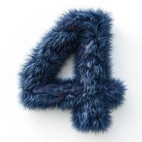 AI generated A vivid blue, furry number four displayed prominently against a pristine white backdrop, showcasing intricate texture details. photo