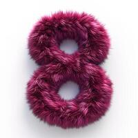 AI generated A vibrant magenta, furry textured number 8. The figure is rich in color and texture, standing out boldly against a pristine white backdrop. photo