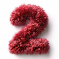 AI generated A number two, depicted in bold red with a soft, furry texture, stands out against a pristine white background. photo
