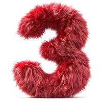 AI generated A bold number three, covered in rich red fur, stands out against a pure white background. Each strand adds depth and dimension. photo