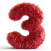 AI generated A vivid red, fluffy texture forms the number three. It's a creative, artistic representation of the numeral photo