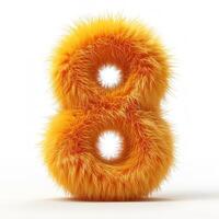 AI generated A vibrant, fuzzy, orange number 8 stands out against a pristine white background, showcasing a unique textural aesthetic photo