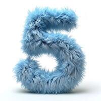 AI generated A unique image showcasing a number 5 crafted from a soft, blue, fluffy material, giving it a cozy appearance. It's isolated against a clean white backdrop. photo