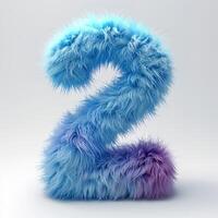 AI generated a fluffy, blue number two that is soft to the touch and intricately detailed. The number two is made of a bright blue furry material with varying lengths photo