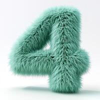 AI generated A unique image showcasing a number four covered in vibrant green fur, standing against a pristine white backdrop. photo