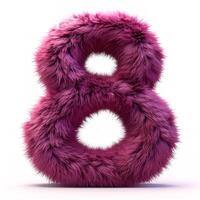 AI generated A vibrant, fluffy, purple number 8 stands out against a stark white backdrop, showcasing a unique textural aesthetic. photo