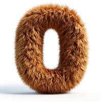 AI generated A digit zero covered in thick, soft, brown fur stands out against a pristine white backdrop. photo