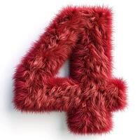 AI generated A unique image showcasing a bright red, furry texture shaped into the number four. It's soft and vibrant. photo