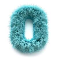 AI generated A vibrant turquoise, fluffy textured zero shape. It's isolated, showcasing a soft, unique aesthetic against a pure white backdrop. photo