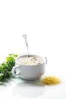 cocido caliente sopa con tallarines y vegetales foto