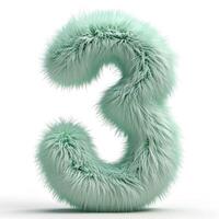 AI generated a furry green number three with a soft and fluffy texture. The fur appears to have varying shades of green that give it depth and dimension photo