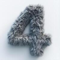 AI generated A unique image showcasing a digit 4 covered in realistic grey fur against a pristine white backdrop photo