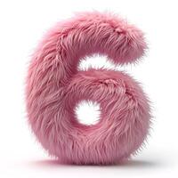 AI generated A unique image showcasing a number 6 covered in pink fur, giving it a soft and fluffy appearance against a pristine white backdrop. photo