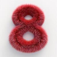 AI generated A vivid red, fluffy textured number 8. The softness contrasts the solid numerical form, creating a visual allure. photo