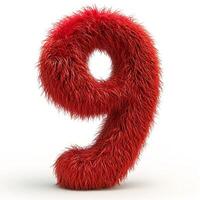 AI generated a striking, three-dimensional number nine that is made of a vibrant red, furry texture. The fur has varying shades of red that give the number a textured and tactile appearance photo