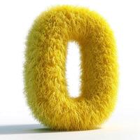 AI generated A vibrant, yellow, fuzzy-textured number zero stands out prominently against a clean, white background, showcasing intricate detail and bold color. photo