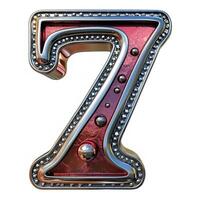 AI generated A beautifully crafted metallic number 7 with a rich red center, surrounded by detailed riveting. A piece of art that combines elegance and industrial aesthetics. photo