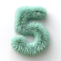 AI generated a number five covered in a soft, fluffy green material, with individual fibers visible, giving it a realistic appearance. The numeral is depicted in a bold font photo