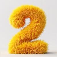 AI generated A visually striking image showcasing the number two, crafted from bright yellow, fluffy material that pops against a clean, white background. photo