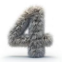 AI generated A unique image showcasing a number four covered in thick, gray fur against a pristine white backdrop. photo