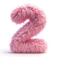 AI generated A vibrant pink, furry textured number two displayed prominently against a clean, white backdrop photo