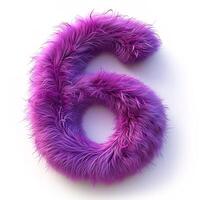 AI generated A striking image showcasing a number six, adorned with lush, vibrant purple fur against a pristine white background. photo