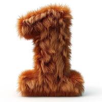 AI generated a unique brown furry number one. The fur appears soft and fluffy with a rich texture. It is well illuminated and stands out against a plain white background. photo