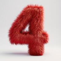 AI generated A vivid red, furry textured number 4 stands out against a minimalist white backdrop, showcasing a creative and artistic representation photo